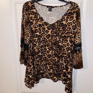 Cheetah print with lace sleeve blouse